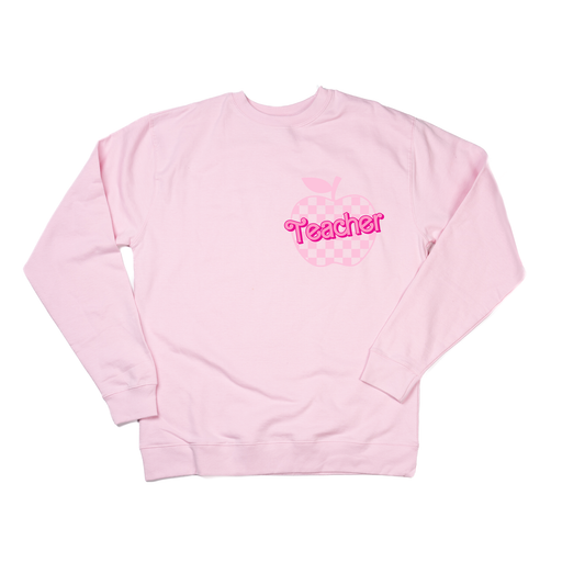 Checkered Apple Teacher (Pocket) - Sweatshirt (Light Pink)