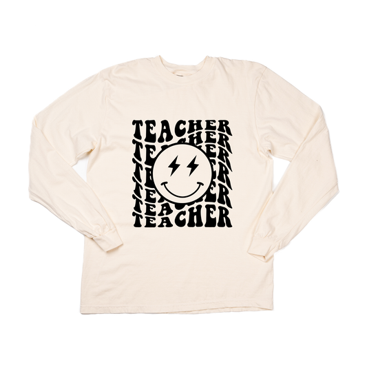 Teacher Lightning Smiley (Black) - Tee (Vintage Natural, Long Sleeve)