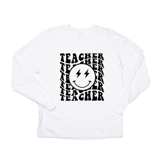 Teacher Lightning Smiley (Black) - Tee (Vintage White, Long Sleeve)