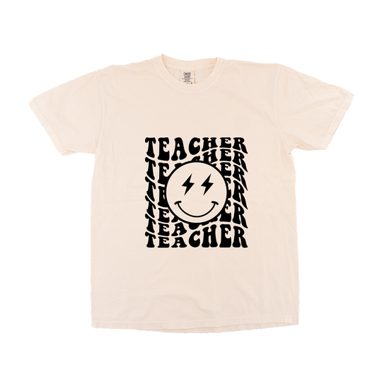 Teacher Lightning Smiley (Black) - Tee (Vintage Natural, Short Sleeve)