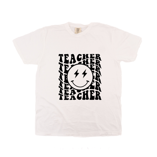 Teacher Lightning Smiley (Black) - Tee (Vintage White, Short Sleeve)