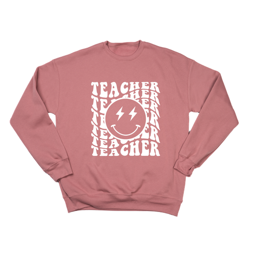 Teacher Lightning Smiley (White) - Sweatshirt (Mauve)