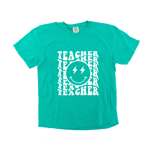 Teacher Lightning Smiley (White) - Tee (Island Green)