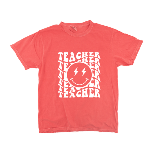 Teacher Lightning Smiley (White) - Tee (Watermelon)