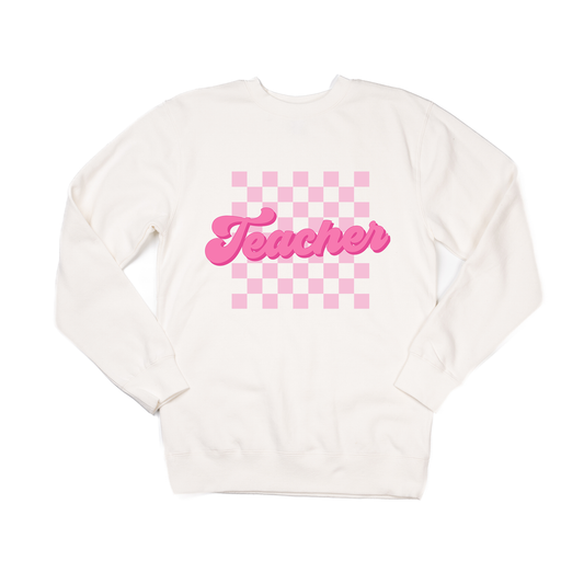 Teacher Checkered (Pink) - Sweatshirt (Creme)