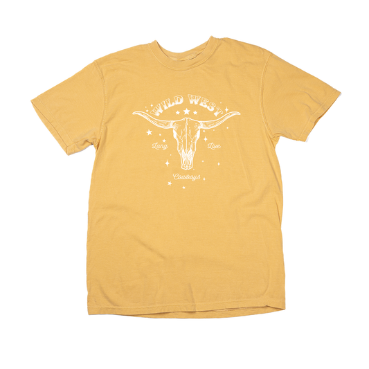 Wild West Long Live Cowboys (White) - Tee (Vintage Mustard, Short Sleeve)
