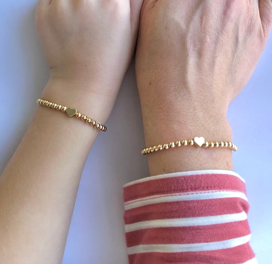 Tiny Heart Mother Daughter Matching Gold Bracelets