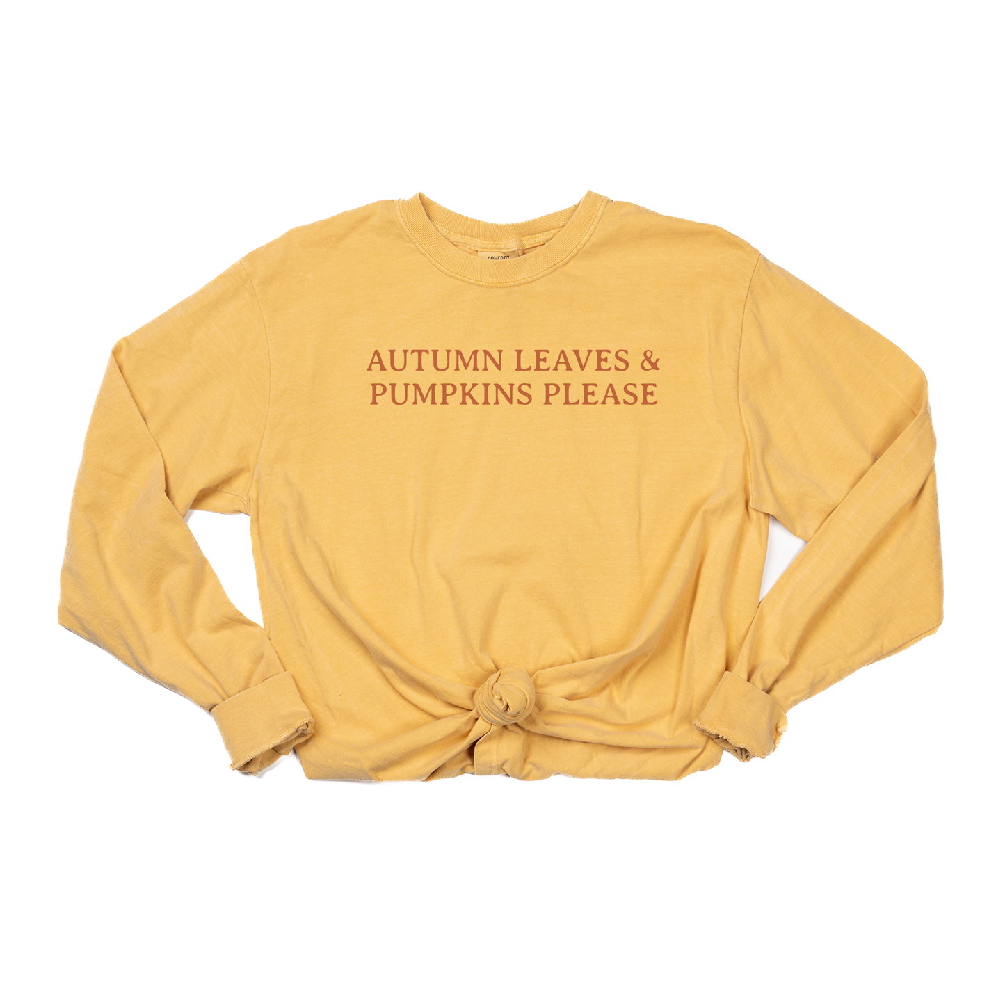 Autumn Leaves & Pumpkins Please (Rust) - Tee (Vintage Mustard, Long Sleeve)