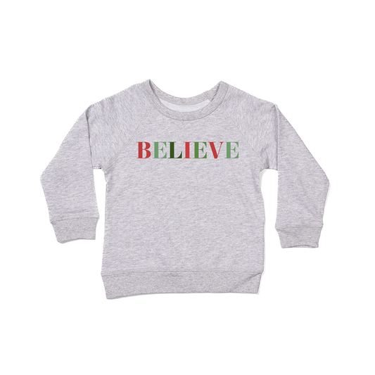 BELIEVE (Multi Color) - Kids Sweatshirt (Heather Gray)