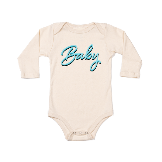 Baby (90's Inspired, Blue) - Bodysuit (Natural, Long Sleeve)