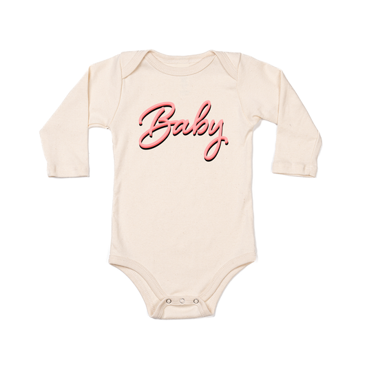 Baby (90's Inspired, Pink) - Bodysuit (Natural, Long Sleeve)