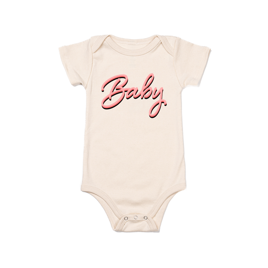 Baby (90's Inspired, Pink) - Bodysuit (Natural, Short Sleeve)