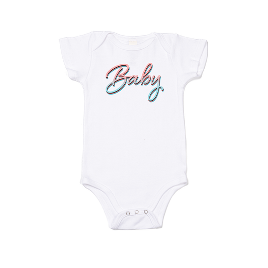 Baby (90's Inspired, Pink/Blue) - Bodysuit (White, Short Sleeve)