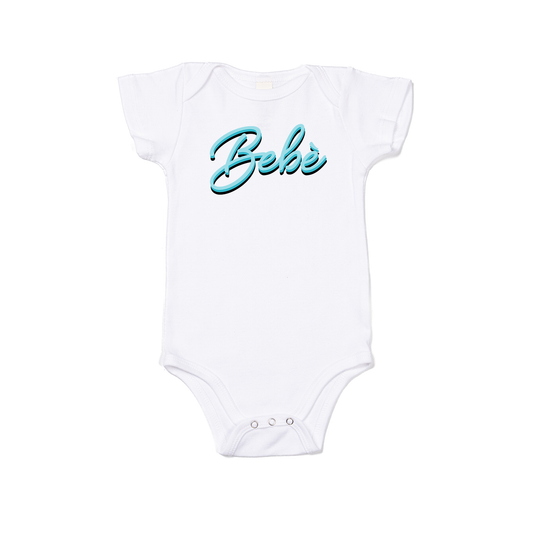 Bebe' (90's Inspired, Blue) - Bodysuit (White, Short Sleeve)