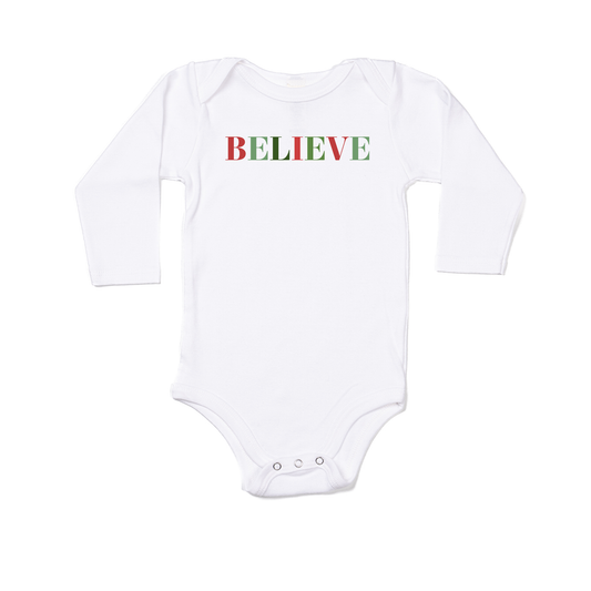 Believe (Multi Color) - Bodysuit (White, Long Sleeve)