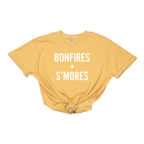 BONFIRES + S'MORES (White) - Tee (Vintage Mustard, Short Sleeve)