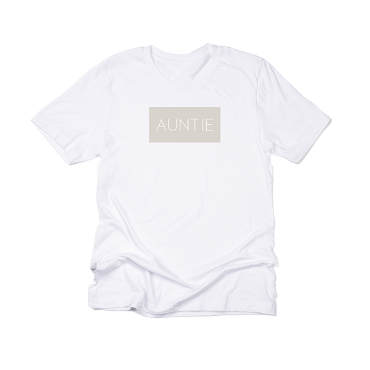 Auntie (Boxed Collection, Stone Box/White Text, Across Front) - Tee (White)