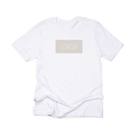 Gigi (Boxed Collection, Stone Box/White Text, Across Front) - Tee (White)
