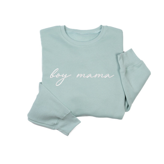 Boy Mama (Ava Script, White) - Embroidered Sweatshirt (Sky)