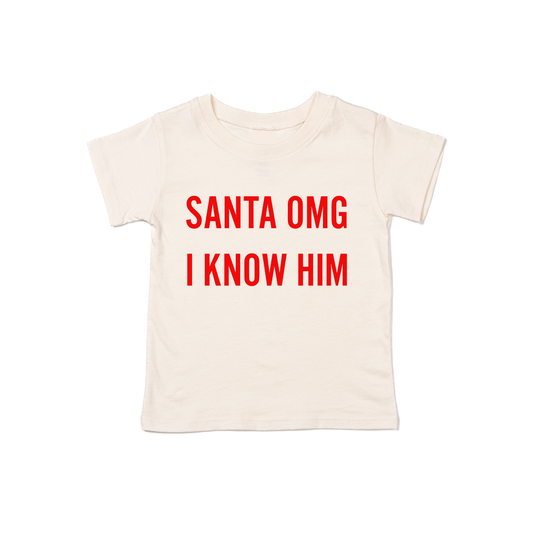 Santa OMG I Know Him (Red) - Kids Tee (Natural)