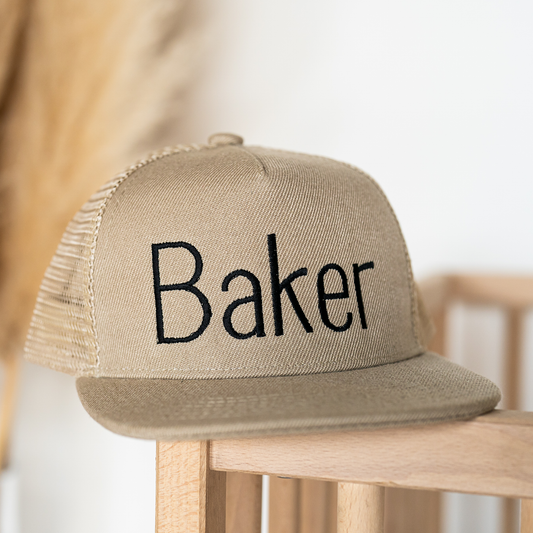 Custom Embroidered Name - Kids Trucker Hat (Khaki)