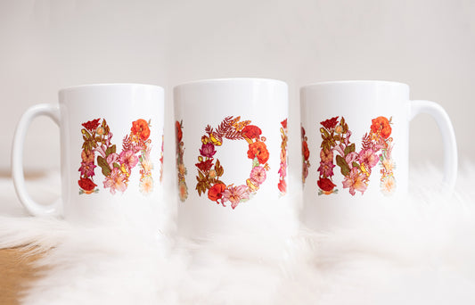 Mom Flower Letters - Coffee Mug (White)