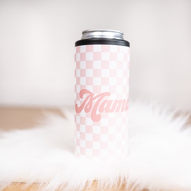 Mama Pink Checkered Slim Can Cooler