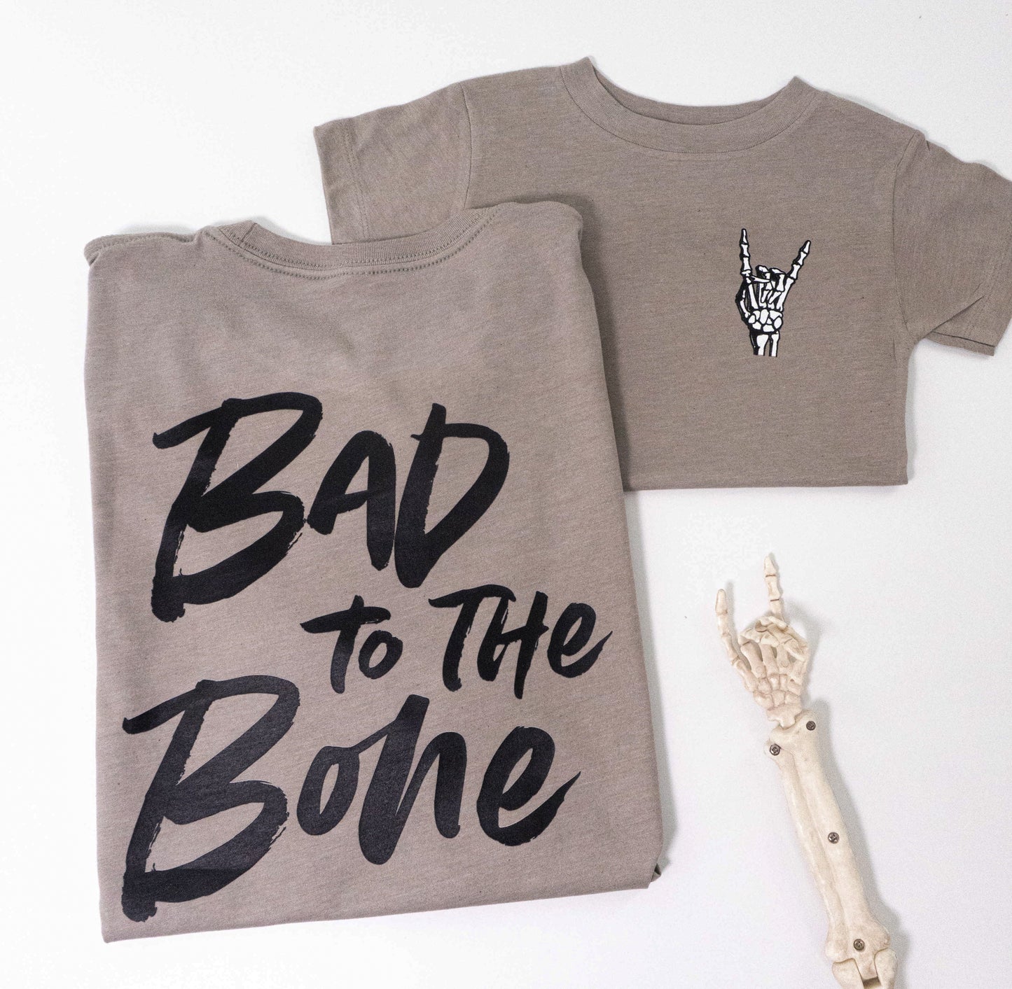 Bad to the Bone (Pocket & Back) - Kids Tee (Pale Moss)