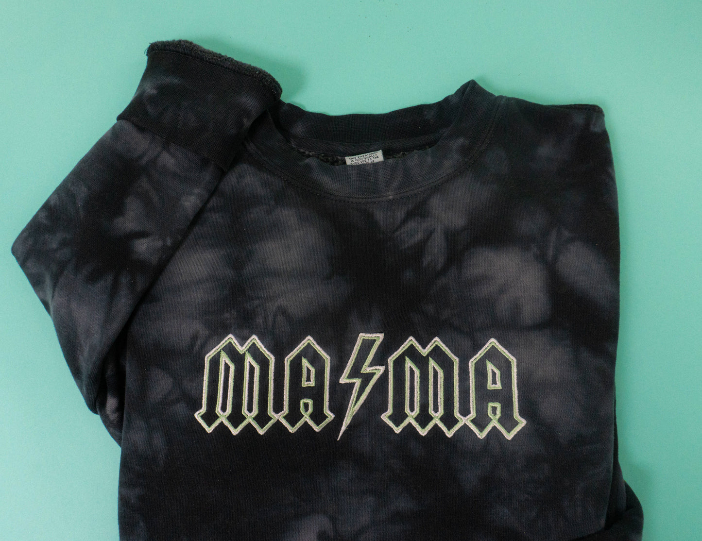 MAMA AC/DC - Embroidered Sweatshirt (Black Tie Dye)