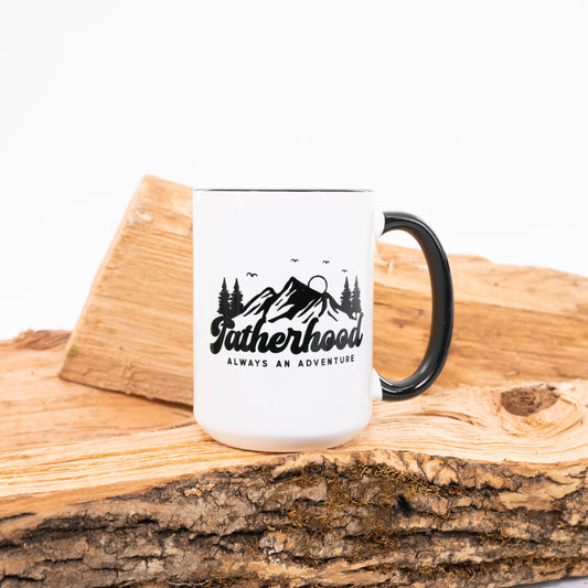 Fatherhood: Always an Adventure - Coffee Mug (Black Handle & Rim)