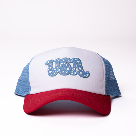 Retro USA Stars - Foam Trucker Hat (Red/White/Sky Blue)
