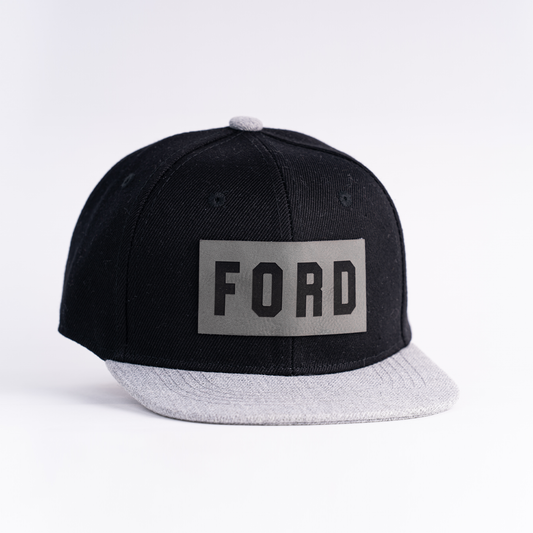 FORD (Leather Custom Name Patch) - Kids Trucker Hat (Black/Gray)