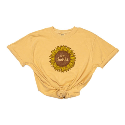Give Thanks Sunflower (Across Front) - Tee (Vintage Mustard, Short Sleeve)