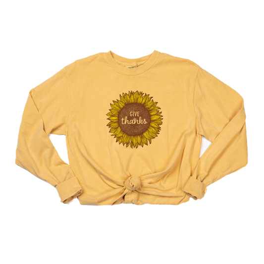 Give Thanks Sunflower (Across Front) - Tee (Vintage Mustard, Long Sleeve)