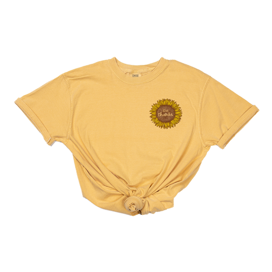 Give Thanks Sunflower (Pocket) - Tee (Vintage Mustard, Short Sleeve)