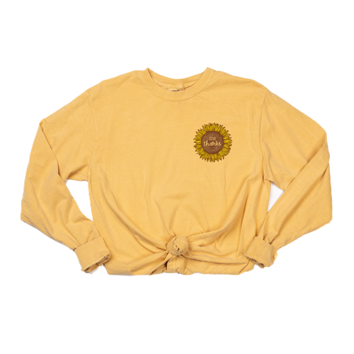 Give Thanks Sunflower (Pocket) - Tee (Vintage Mustard, Long Sleeve)