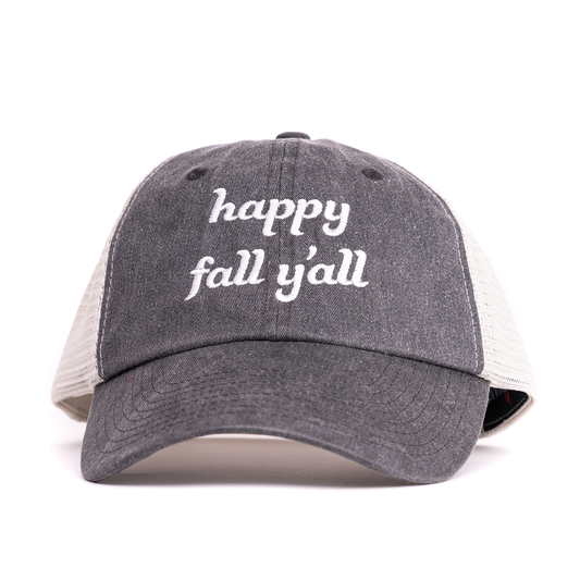 Happy Fall Y'all (Tan) - Baseball Hat (Vintage Black/Stone)
