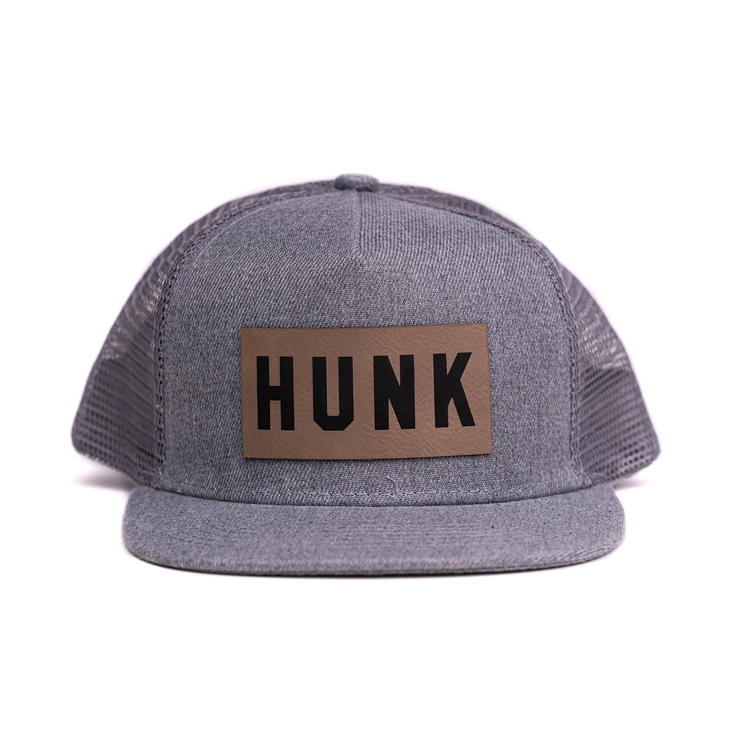 Hunk (Leather Patch) - Kids Trucker Hat (Heather Gray)