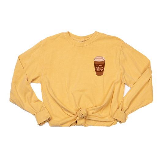 Just Keep Sippin' (Pocket) - Tee (Vintage Mustard, Long Sleeve)