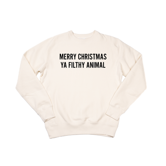 Merry Christmas Ya Filthy Animal (Version 1, Black) - Heavyweight Sweatshirt (Natural)