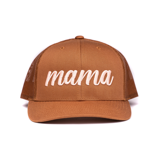 Mama (Peach, 3D Puff) - Trucker Hat (Camel)
