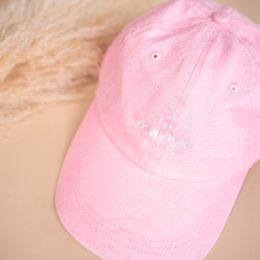 Mama (White, Small Script) - Baseball Hat (Light Pink)
