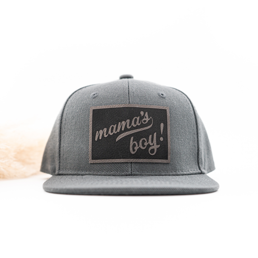 Mama's Boy (Leather Patch) - Kids Trucker Hat (Dark Gray)