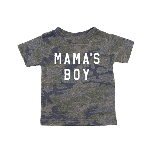 Mama's Boy (White) - Kids Tee (Vintage Camo)