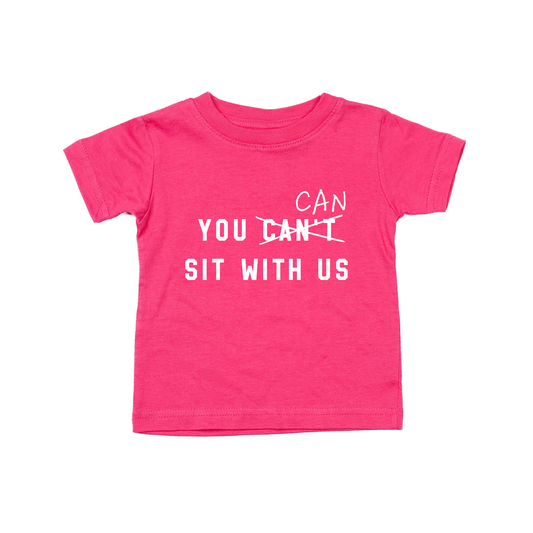 You can sit with us (White) - Kids Tee (Hot Pink)
