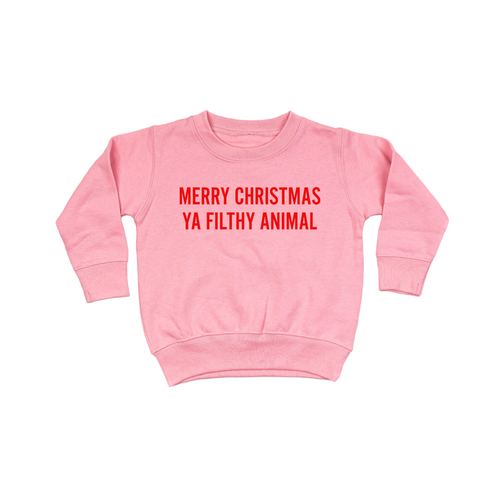 Merry Christmas Ya Filthy Animal (Version 1, Red) - Kids Sweatshirt (Pink)