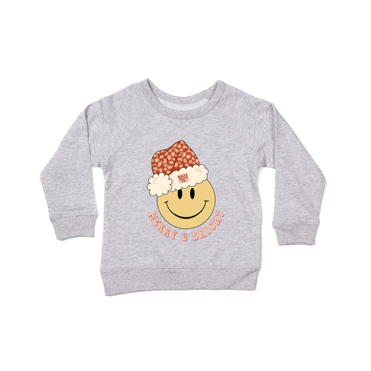 Merry & Bright Smiley Face - Kids Sweatshirt (Heather Gray)