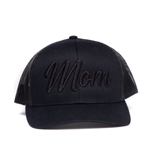 Mom (Black, 3D Puff) - Trucker Hat (Black)