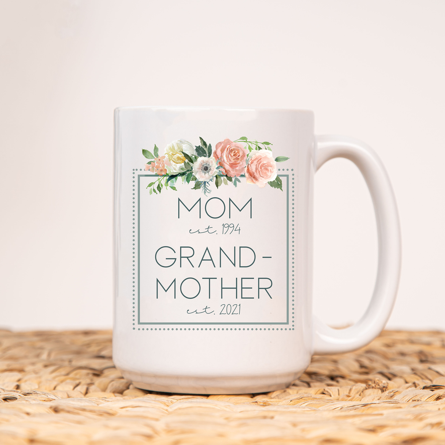 Mom to Grandma Announcement (Customizable Names & Years) - Coffee Mug (White)