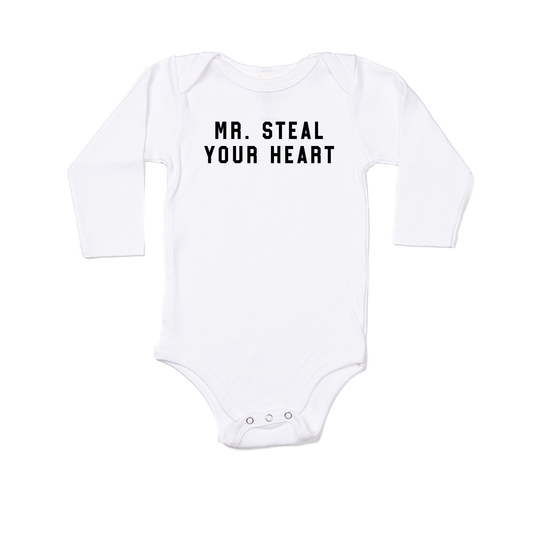 Mr. Steal Your Heart (Black) - Bodysuit (White, Long Sleeve)